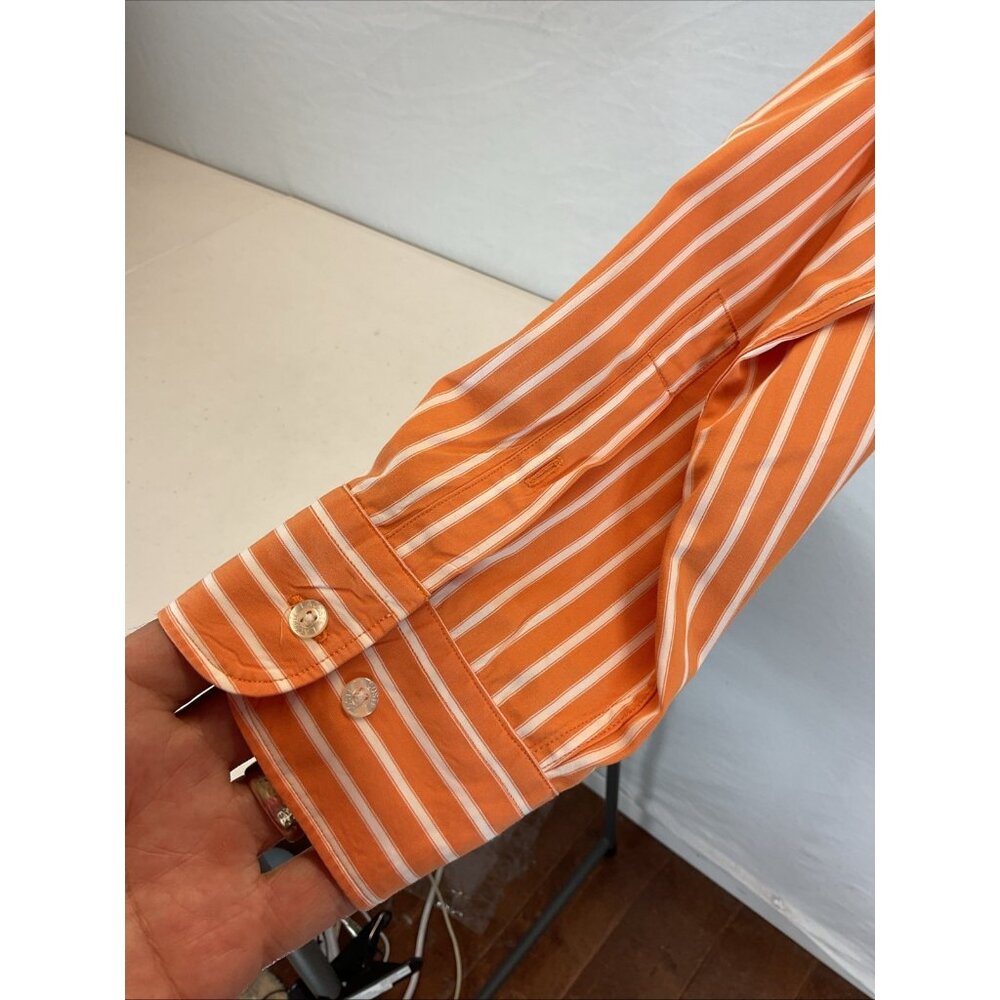 Lacoste Shirt Mens 45 Extra Large Striped Orange Button Down Preppy Golf - Picture 2 of 11